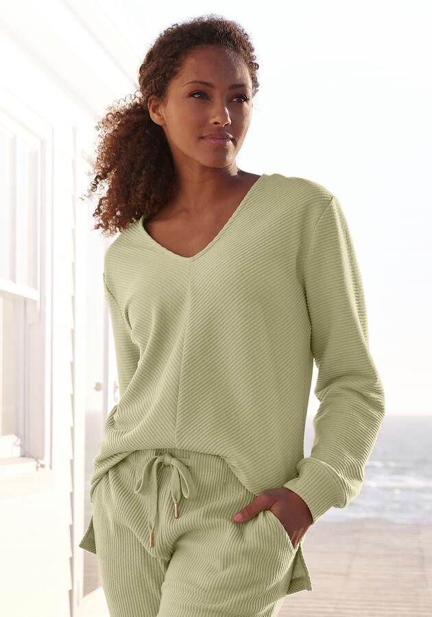 S.Oliver RED LABEL Beachwear Sweatshirt Shirt met lange mouwen en V-hals Langarmshirt met V-hals en zachte ribborden loungewear - Foto 6