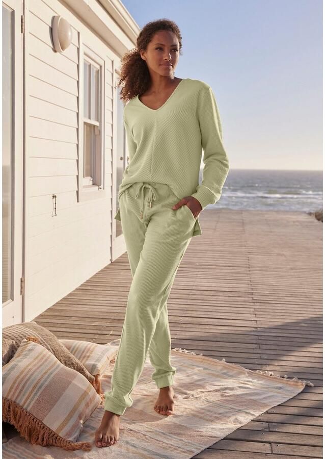 S.Oliver RED LABEL Beachwear Sweatshirt Shirt met lange mouwen en V-hals Langarmshirt met V-hals en zachte ribborden loungewear - Foto 3