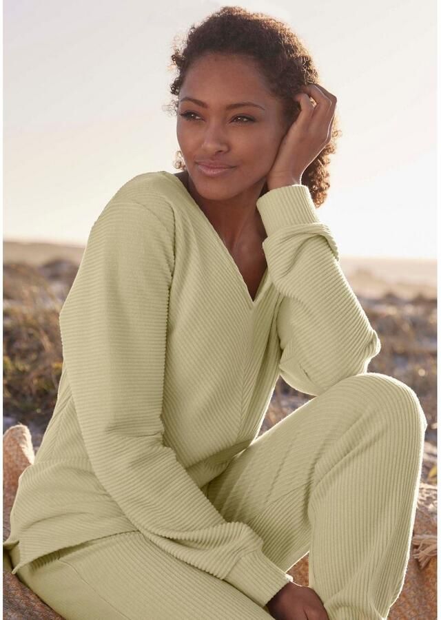 S.Oliver RED LABEL Beachwear Sweatshirt Shirt met lange mouwen en V-hals Langarmshirt met V-hals en zachte ribborden loungewear - Foto 2