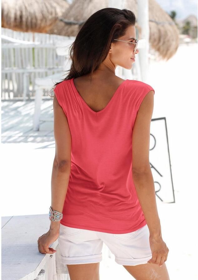 S.Oliver RED LABEL Beachwear T-shirt met sierbandjes bij de hals shirt met korte mouwen zomers - Foto 3
