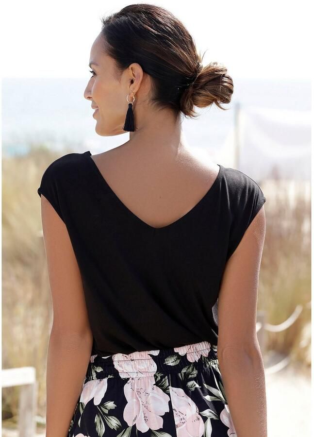 S.Oliver RED LABEL Beachwear T-shirt met sierbandjes bij de hals shirt met korte mouwen zomers - Foto 3