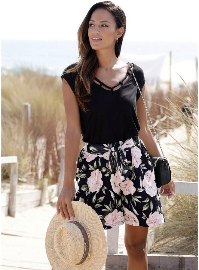 S.Oliver RED LABEL Beachwear T-shirt met sierbandjes bij de hals shirt met korte mouwen zomers