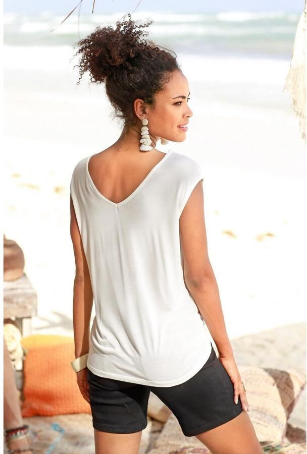 S.Oliver RED LABEL Beachwear T-shirt met sierbandjes bij de hals shirt met korte mouwen zomers - Foto 5