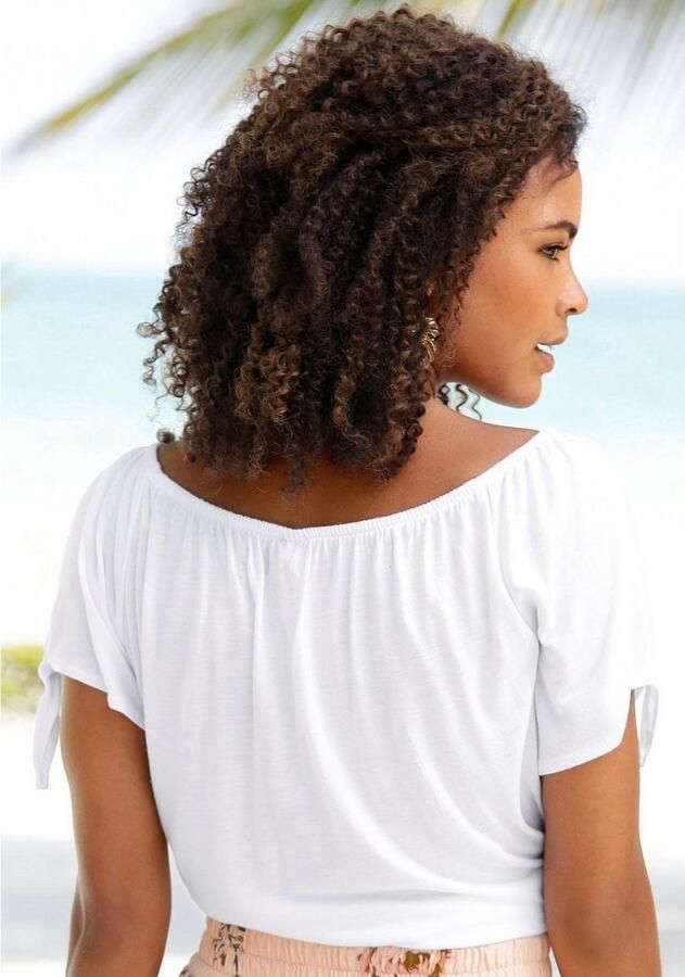 S.Oliver RED LABEL Beachwear T-shirt met splits op de mouwen kan gedragen worden als carmen shirt off-the-shoulder - Foto 5