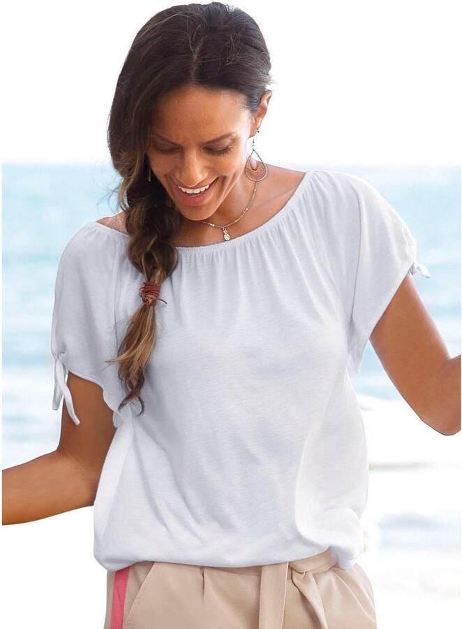 S.Oliver RED LABEL Beachwear T-shirt met splits op de mouwen kan gedragen worden als carmen shirt off-the-shoulder - Foto 2