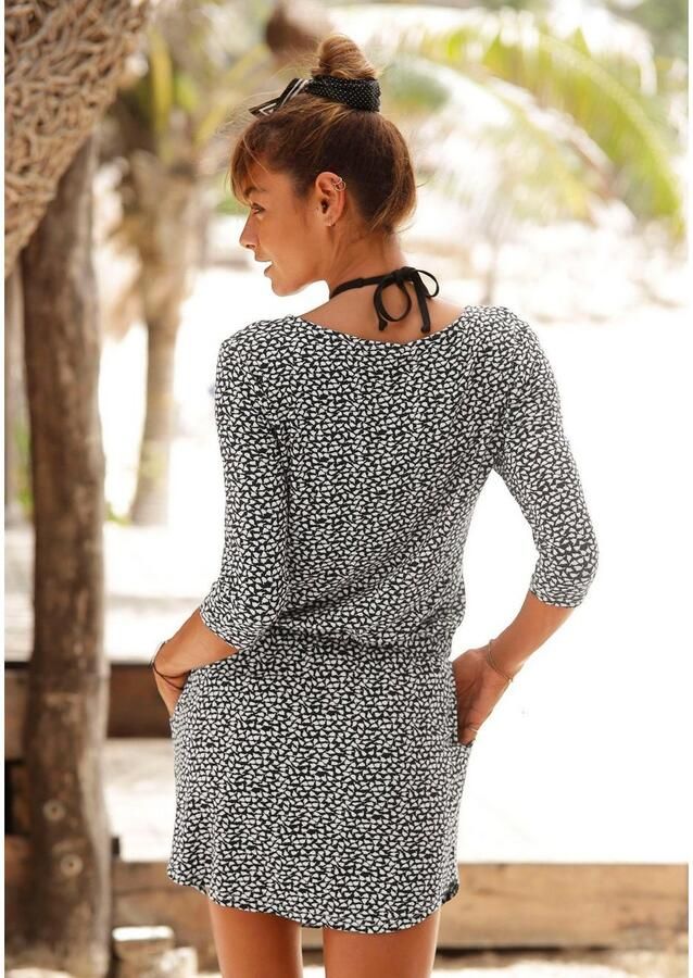 S.Oliver RED LABEL Beachwear Zomerjurk met rits en 3 4 mouwen jersey jurk met zakken