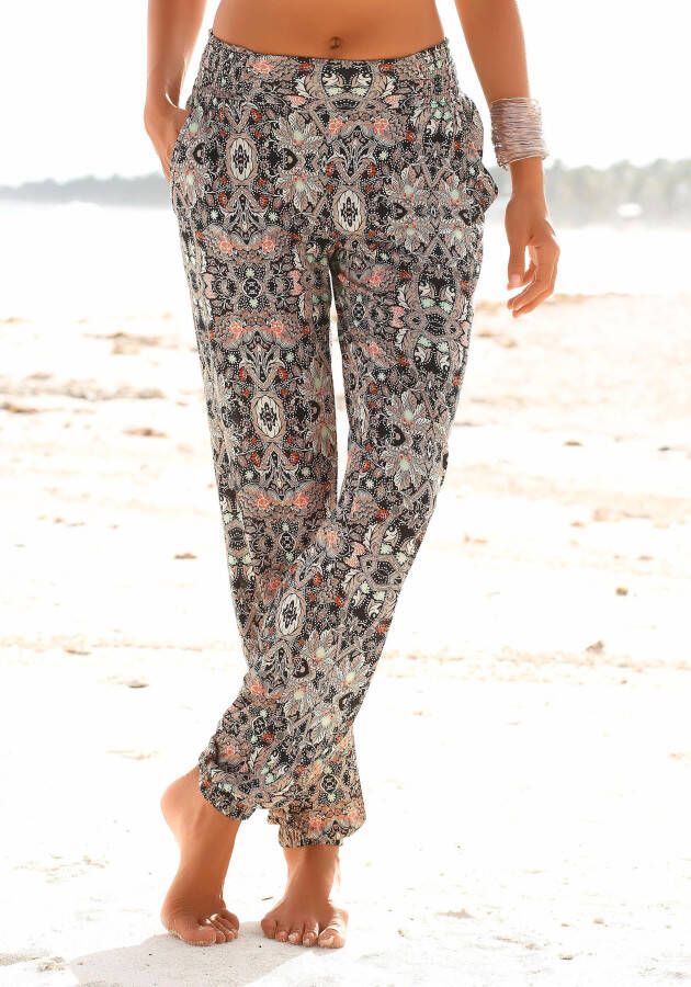 S.Oliver RED LABEL Beachwear Strandbroek met all-over print en zakken stoffen broek zomerbroek elastisch