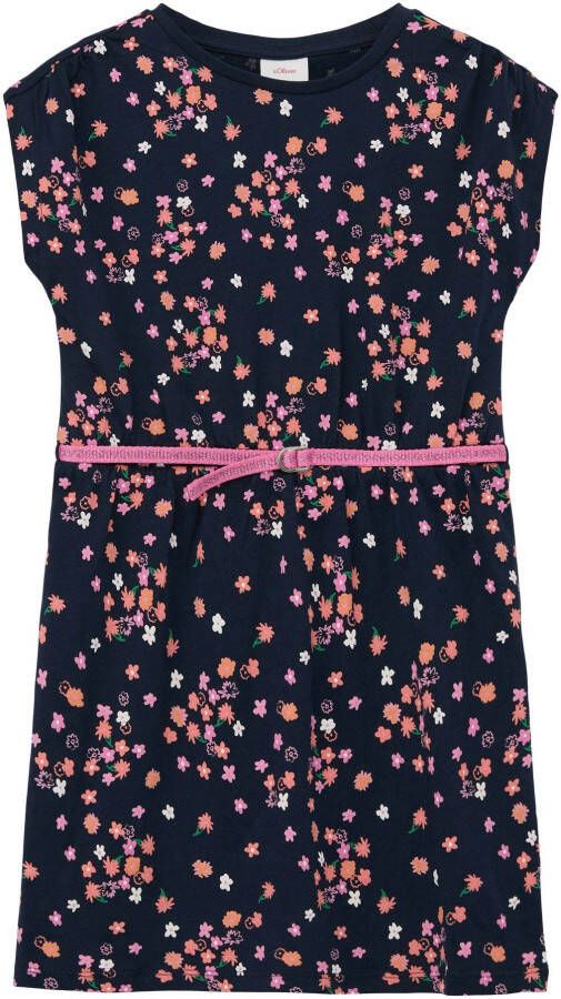 S.Oliver A-lijn jurk met all over print en ceintuur marine