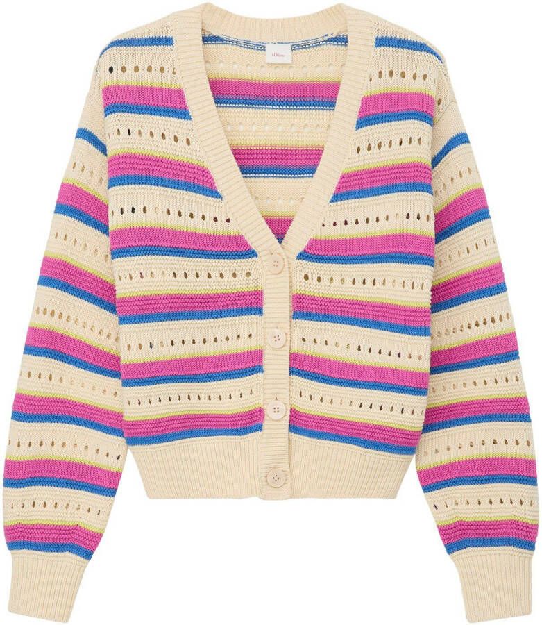 S.Oliver gestreept opengewerkt vest ecru roze