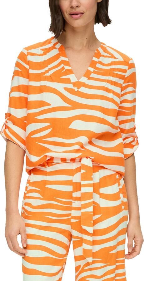 S.Oliver Gedessineerde blouse van linnen en met 3 4 mouw - Foto 4