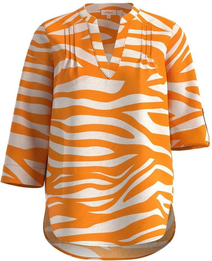 S.Oliver Gedessineerde blouse van linnen en met 3 4 mouw