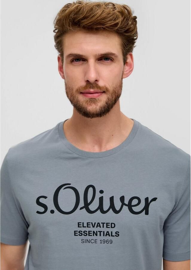 S.Oliver regular fit T-shirt met printopdruk lichtgrijs