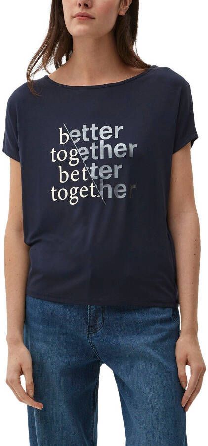 S.Oliver T-shirt met tekst donkerblauw