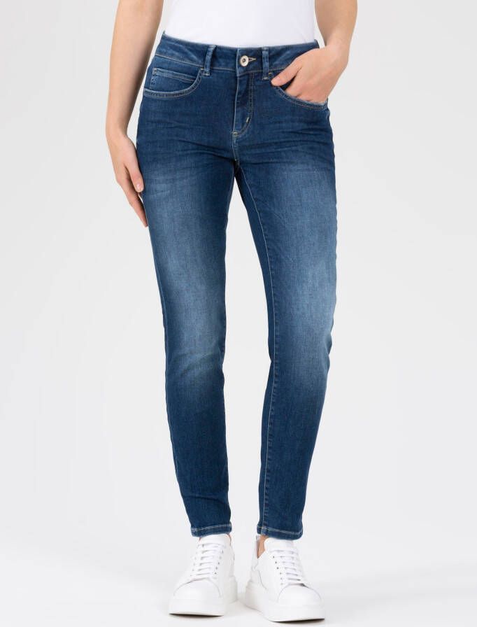 Stehmann Slim fit jeans PEGGY in een middenblauwe wassing met used-effecten