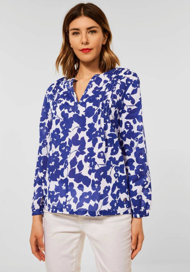 Mode Blouses Kanten blouses Street One Kanten blouse zwart-blauw bloemenprint elegant 