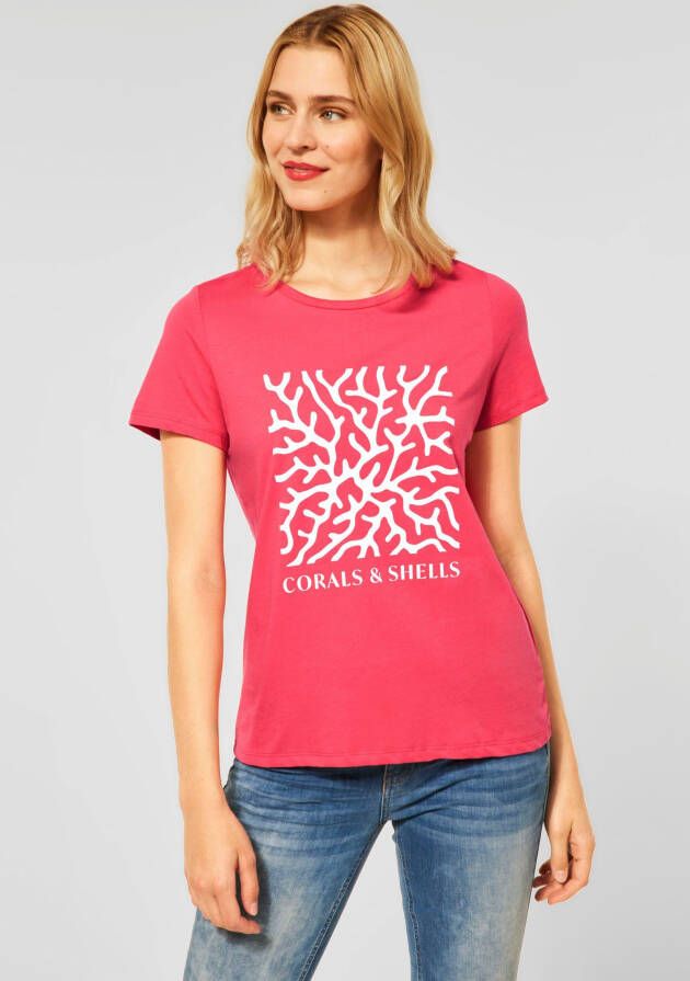 STREET ONE Shirt met ronde hals met trendy koraalprint
