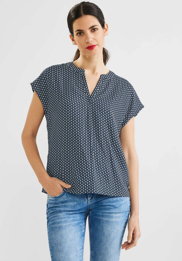 Street One top met all over print donkerblauw wit