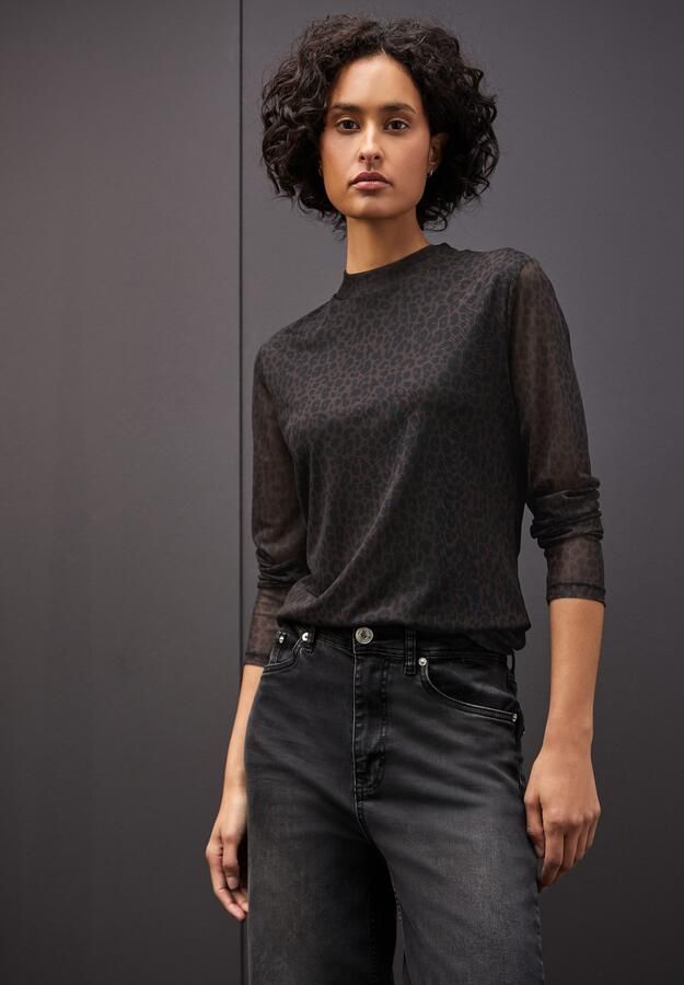 STREET ONE Shirt met lange mouwen in transparante mesh-kwaliteit en leo-patroon - Foto 6