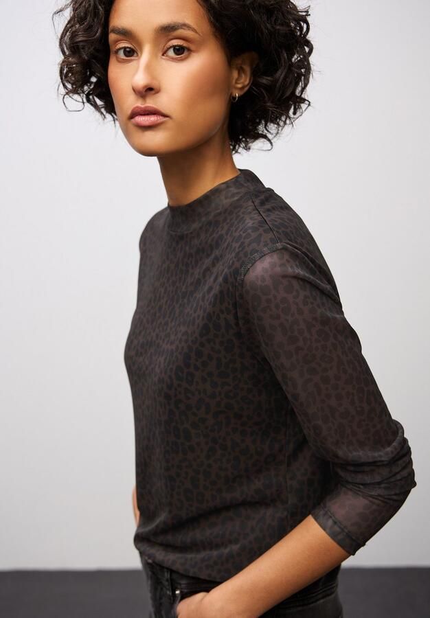 STREET ONE Shirt met lange mouwen in transparante mesh-kwaliteit en leo-patroon - Foto 5