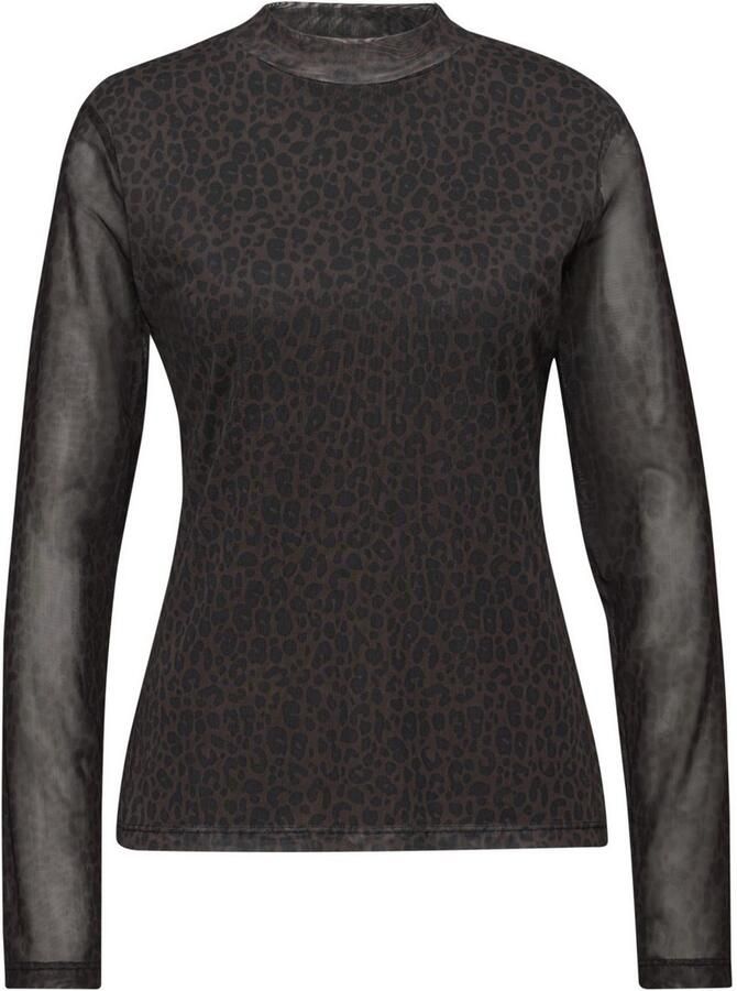 STREET ONE Shirt met lange mouwen in transparante mesh-kwaliteit en leo-patroon