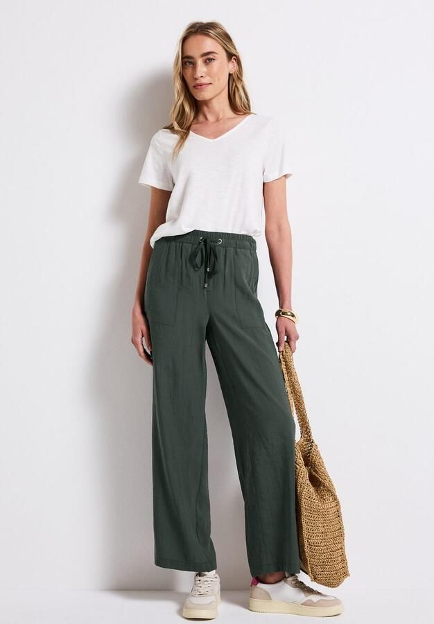 STREET ONE Stoffen broek Zomerbroek met crinkle-structuur wijde pijpen - Foto 4