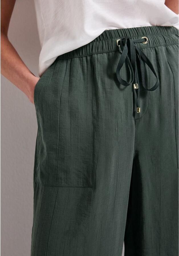 STREET ONE Stoffen broek Zomerbroek met crinkle-structuur wijde pijpen