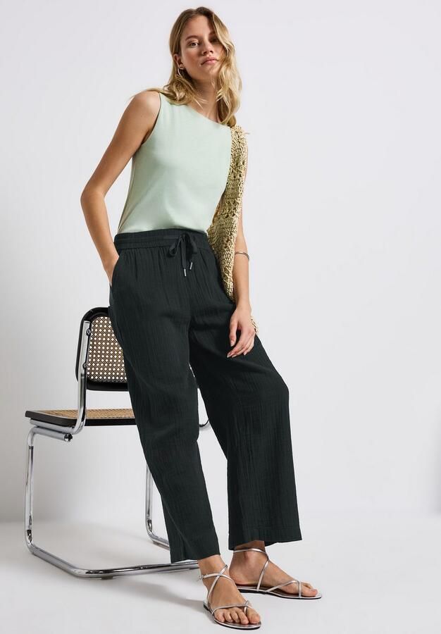 STREET ONE Stoffen broek Zomerbroek met elastische tailleband en trekkoord in mousseline-look - Foto 3