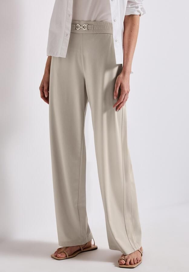 STREET ONE Stoffen broek Zomerbroek met glinsterend gespdetail en wijde pijpen - Foto 7