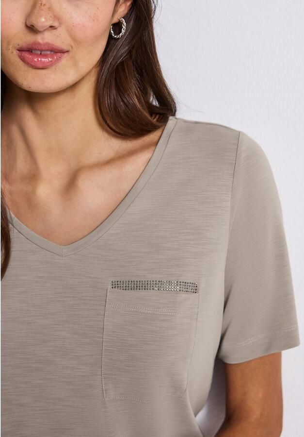 STREET ONE T-shirt met sierdetails en v-hals