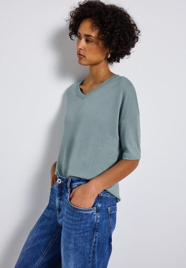 STREET ONE T-shirt met v-hals en in tricot-look - Foto 3