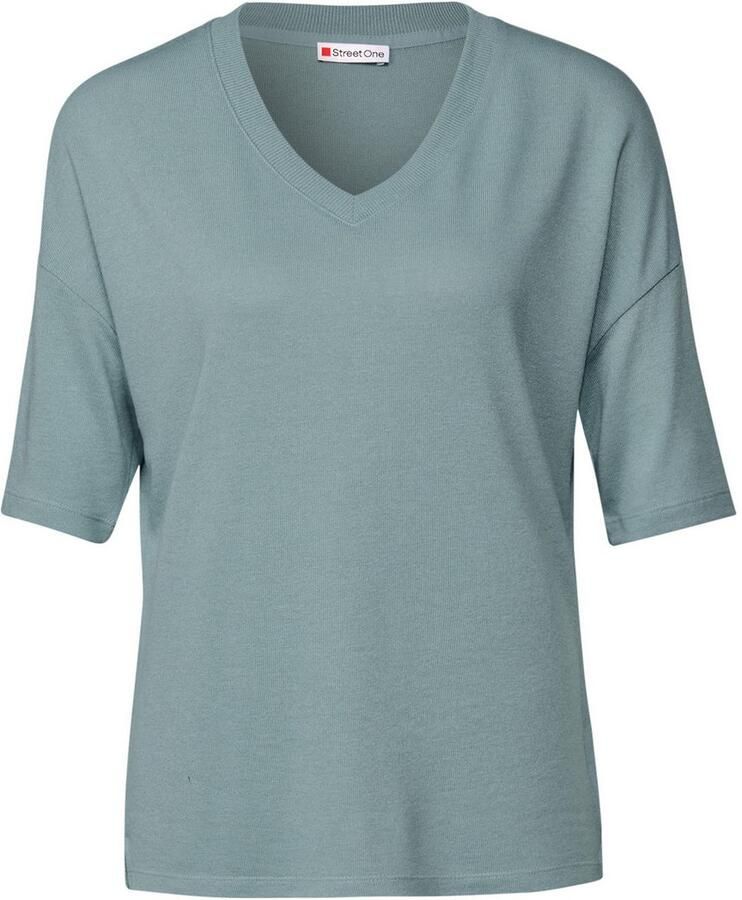 STREET ONE T-shirt met v-hals en in tricot-look