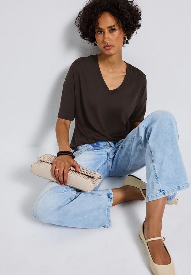 STREET ONE T-shirt met v-hals en in tricot-look - Foto 4