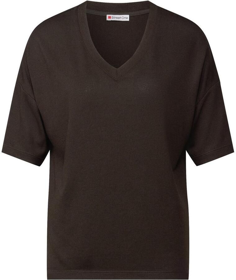 STREET ONE T-shirt met v-hals en in tricot-look
