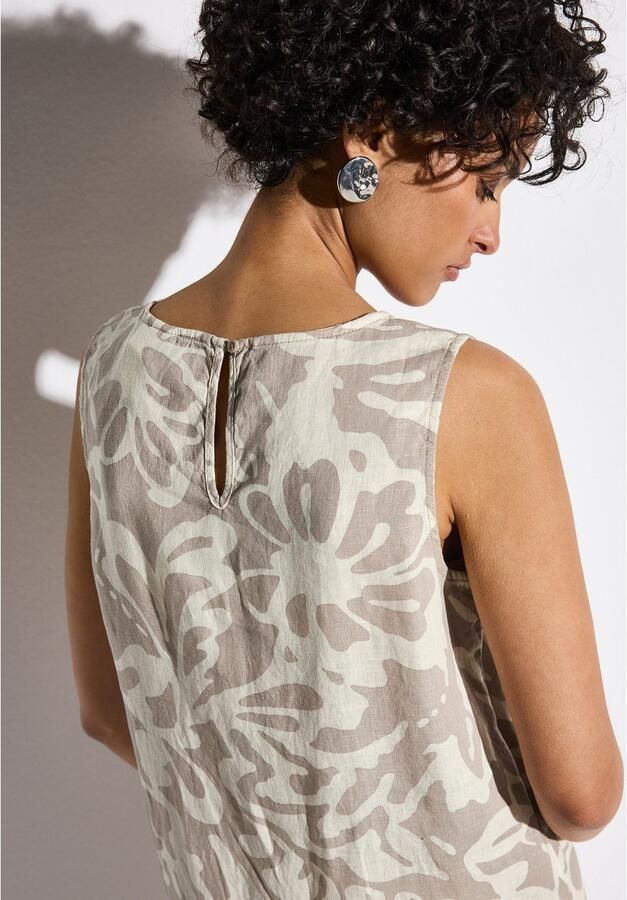 STREET ONE Volantjurk Zomerjurk gemustert en zonder mouwen van zuiver linnen