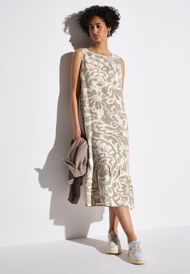 STREET ONE Volantjurk Zomerjurk gemustert en zonder mouwen van zuiver linnen - Foto 3