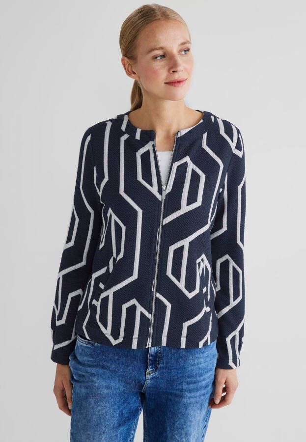 Street One vest met all over print en textuur donkerblauw wit