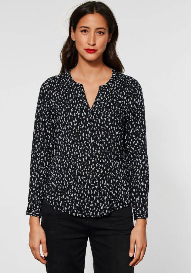 Street One top Bamika met all over print en plooien zwart wit