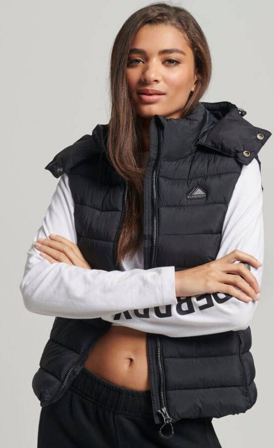 Superdry Klassieke mouwloze hoodie jas voor vrouwen Black Dames