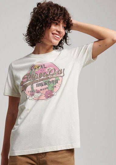 Superdry T-shirt met printopdruk wit roze