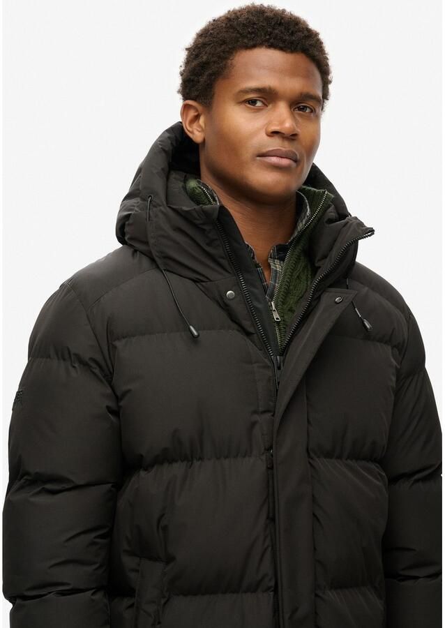 Superdry Gewatteerde lange jas met capuchon en tweewegsritssluiting
