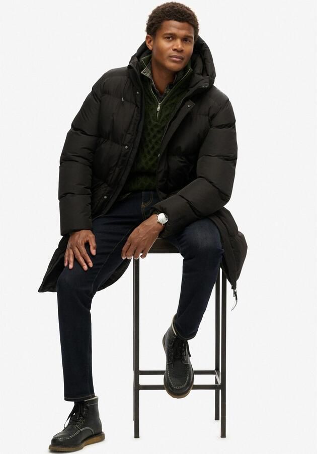 Superdry Gewatteerde lange jas met capuchon en tweewegsritssluiting - Foto 4