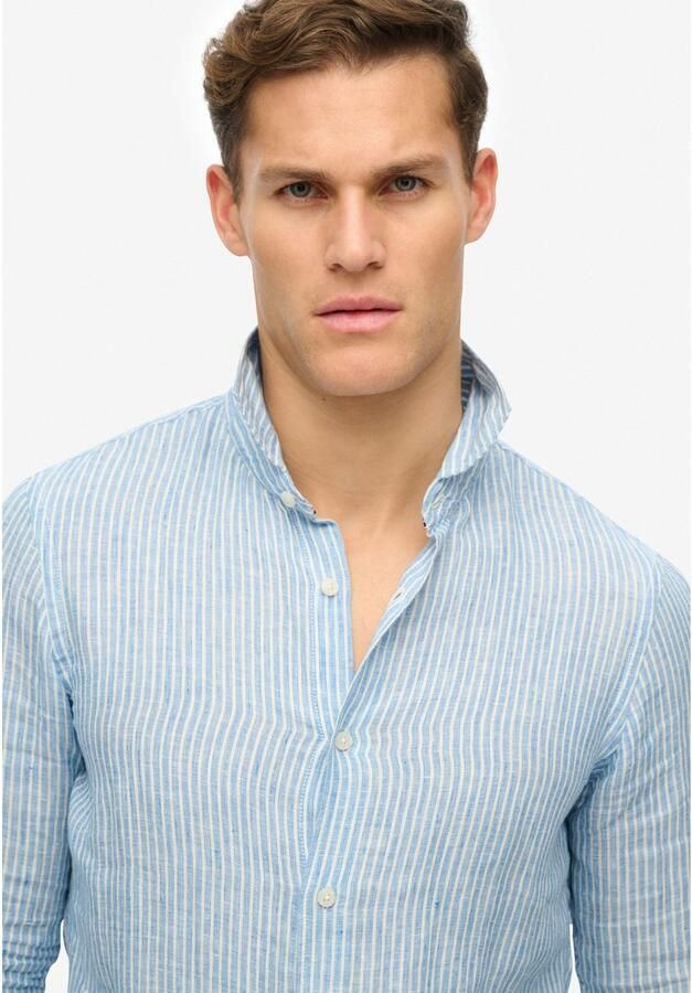 Superdry Overhemd Lange Mouw Overhemd Linnen Vacation Azure Blue Stripe - Foto 3