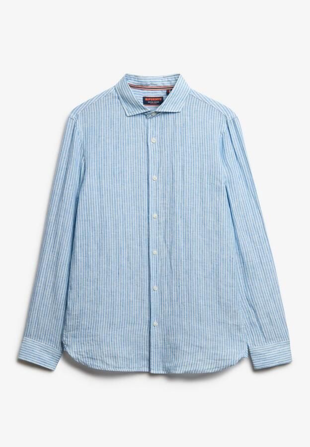 Superdry Overhemd Lange Mouw Overhemd Linnen Vacation Azure Blue Stripe - Foto 6