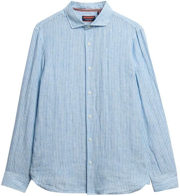 Superdry Overhemd Lange Mouw Overhemd Linnen Vacation Azure Blue Stripe - Foto 7