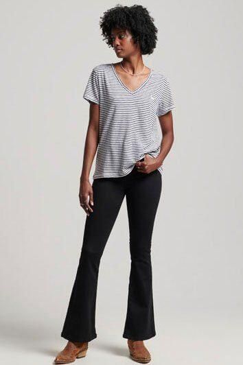 Superdry Shirt met V-hals STUDIOS SLUB EMB VEE TEE gestructureerd t-shirt met v-hals en borduursel - Foto 4