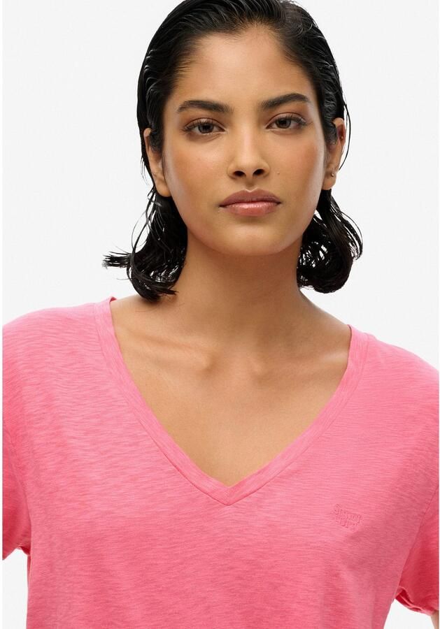Superdry Shirt met V-hals STUDIOS SLUB EMB VEE TEE gestructureerd t-shirt met v-hals en borduursel