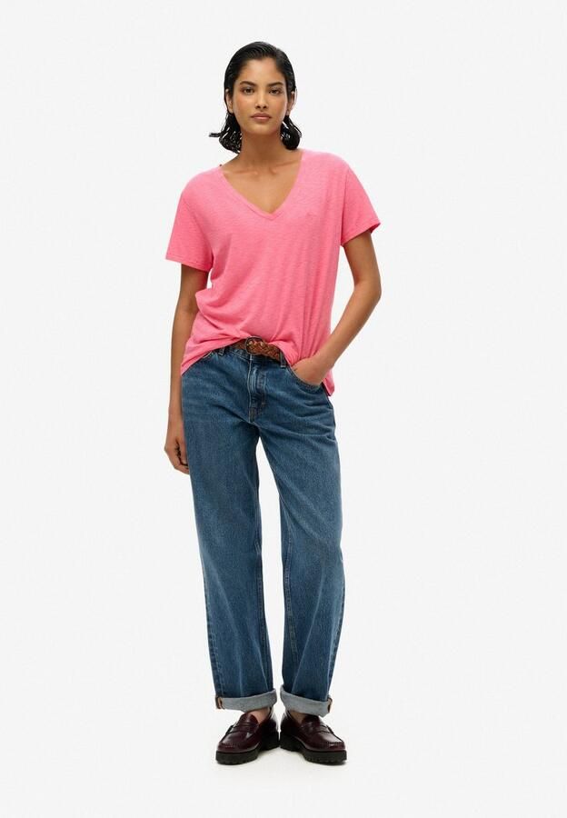 Superdry Shirt met V-hals STUDIOS SLUB EMB VEE TEE gestructureerd t-shirt met v-hals en borduursel - Foto 3