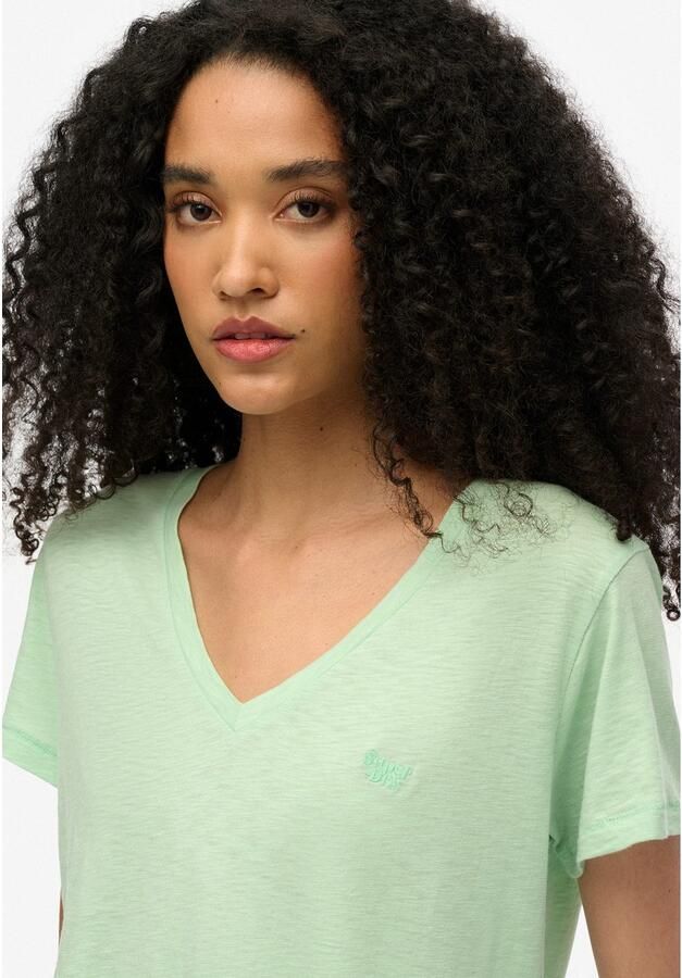 Superdry Shirt met V-hals STUDIOS SLUB EMB VEE TEE gestructureerd t-shirt met v-hals en borduursel