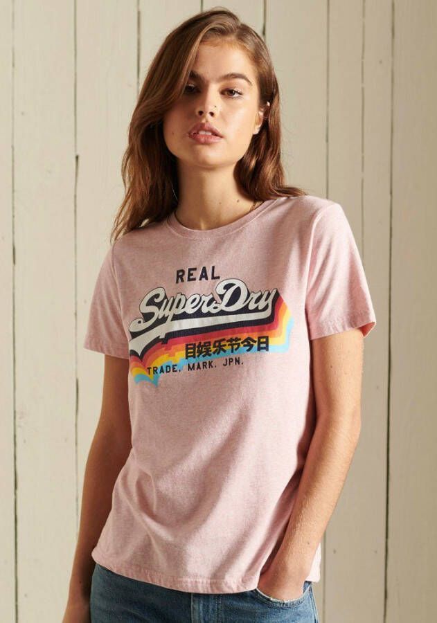 Superdry T-shirt Vintage Logo T-shirt met rainbowprint