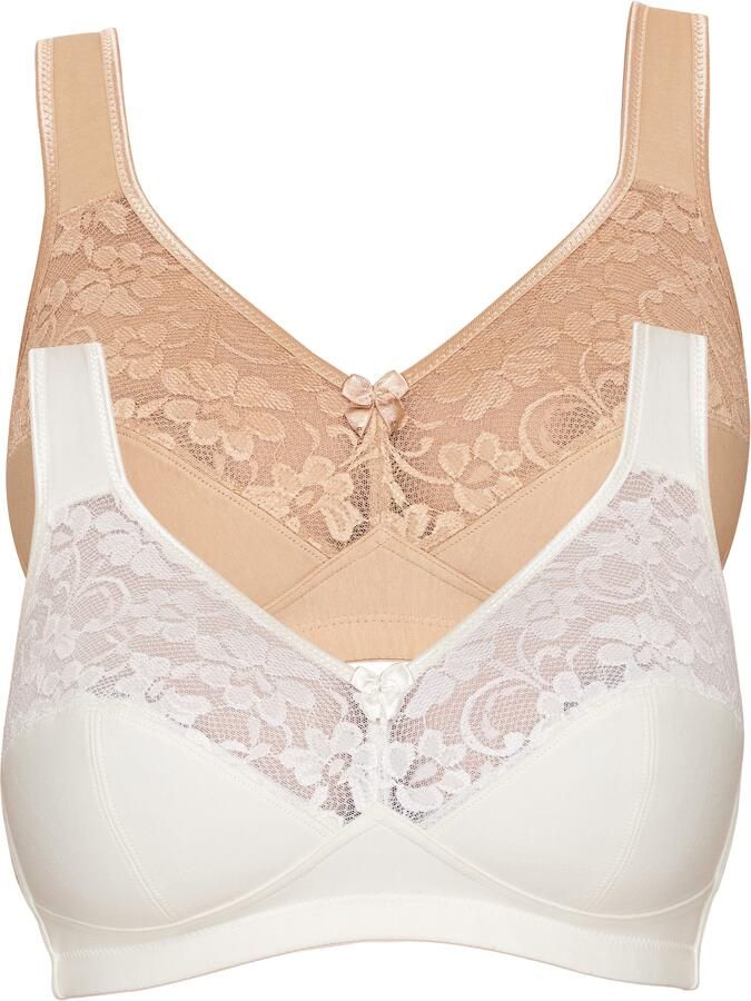 Susa Beugelloze-bh Basic Kant genaaide cups katoenmix elastisch bh-set (Set van 2)